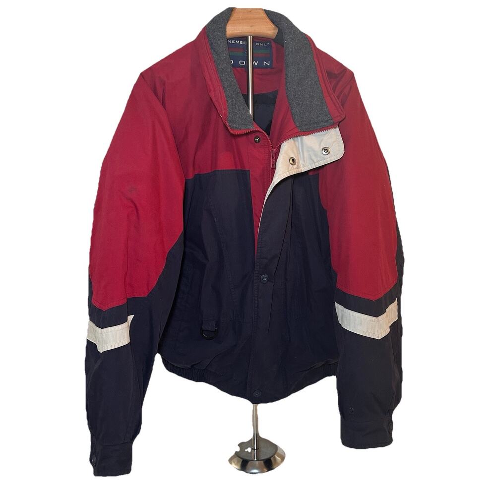 Members Only Down Jacket Mens Medium Red Blue Polyester Nylon Cotton Waterfowl
